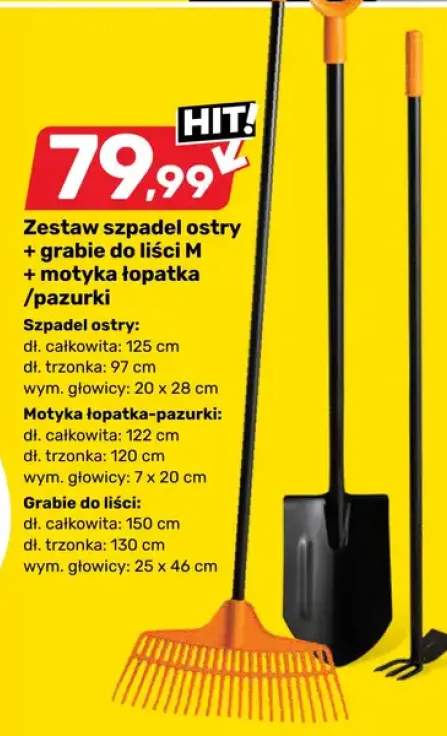 Zestaw szpadel ostry + grabie do liści M + motyka łopatka/pazurki