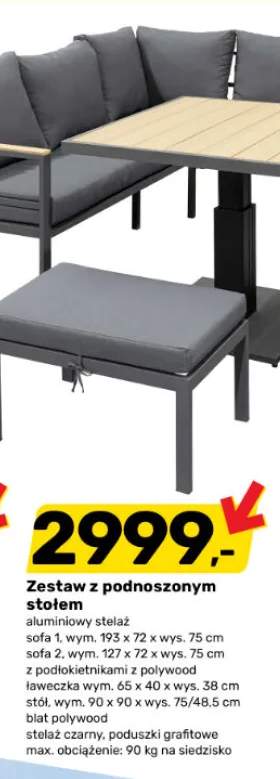 Zestaw z podnoszonym stolikiem