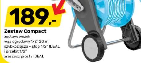 Zestaw Compact wózek, wąż ogrodowy 1/2" 20m, szybkozłącza - stop 1/2" IDEAL i przelot 1/2", zraszacz prosty IDEAL