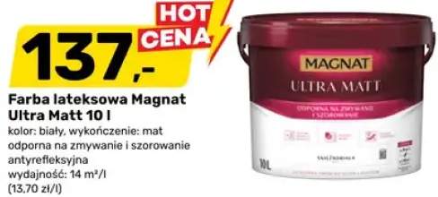 Farba lateksowa Magnat Ultra Matt 10l kolor biały wykończenie mat odporna na zmywanie i szorowanie antyrefleksyjna wydajność 14m²/l