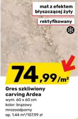 Gres szkliwiony carving Ardea 60x60cm brązowy mrozoodporny mat z efektem błyszczącej żyły rektyfikowany
