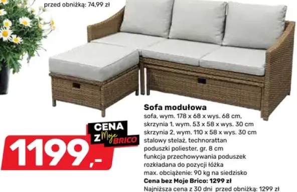 Sofa modułowa rattanowa 178x68x68cm