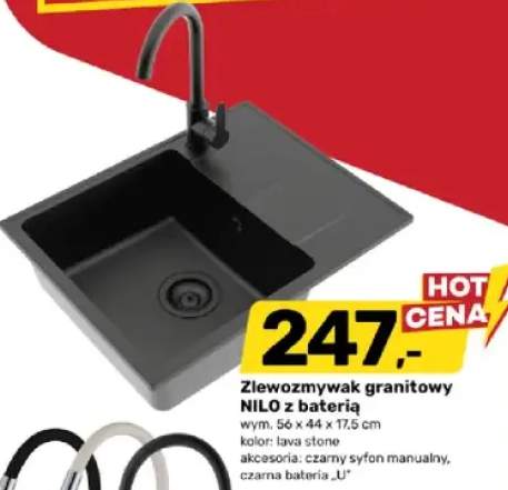 Zlewozmywak granitowy NILO z baterią 56x44x17,5cm kolor lava stone