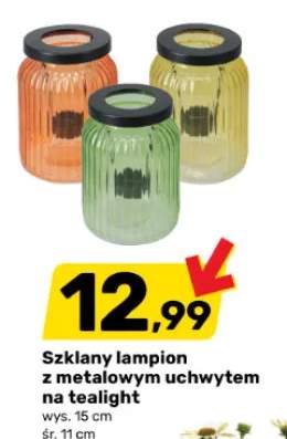 Szklany lampion z metalowym uchwytem na tealight wys. 15 cm