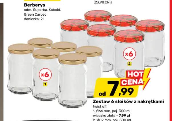 Zestaw 6 słoików z nakrętkami twist off Ø82 mm 500 ml +1 wariant