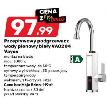 Przepływowy podgrzewacz wody pionowy biały VA0204 Vayox