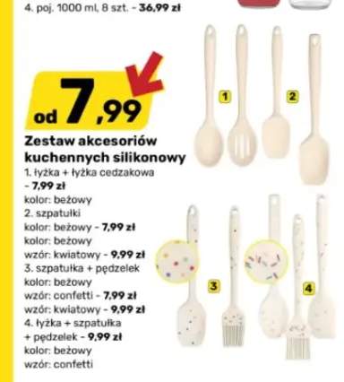 Zestaw akcesoriów kuchennych silikonowych łyżka + szpatułka + pędzelek +3 warianty