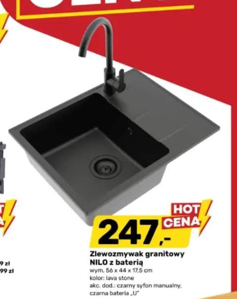 Zlewozmywak granitowy NILO z baterią