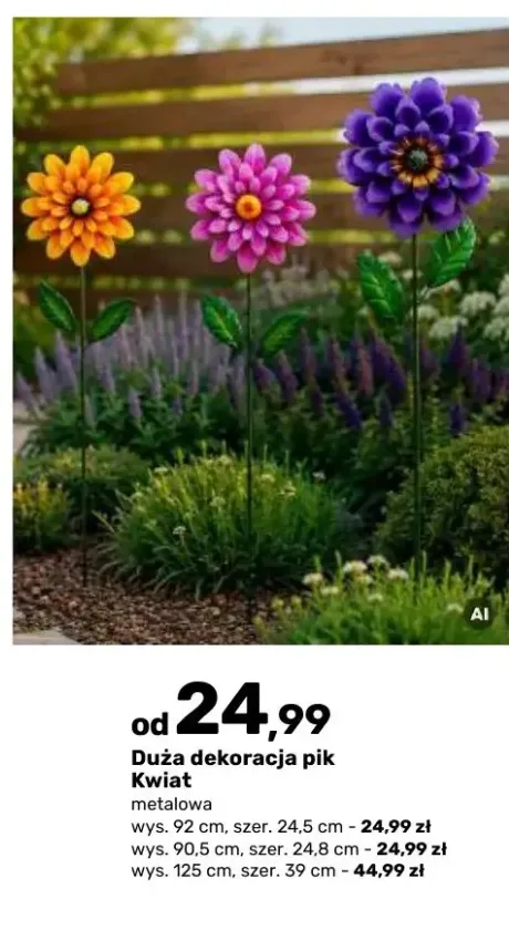 Duża dekoracja pik Kwiat metalowa 92 cm +1 wariant
