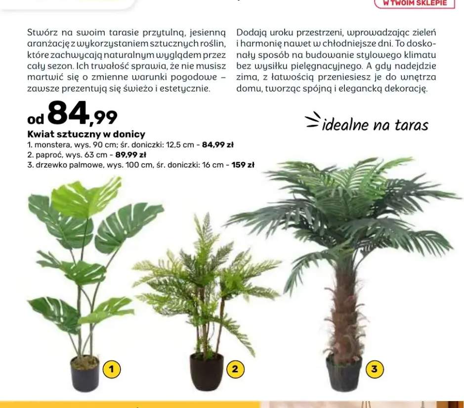Kwiat sztuczny w donicy monstera +2 warianty