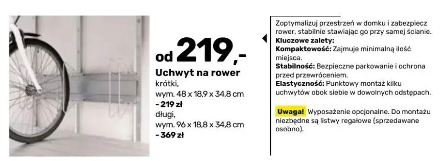 Uchwyt na rower krótki +1 wariant