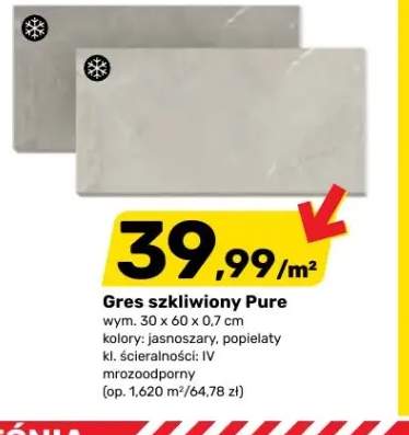 Gres szkliwiony Pure jasnoszary 30x60x0,7 cm mrozoodporny