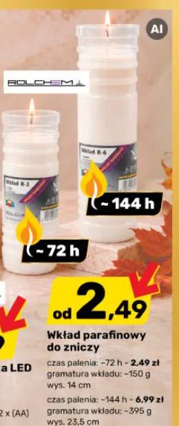 Wkład parafinowy do zniczy 72h Rolchem +1 wariant