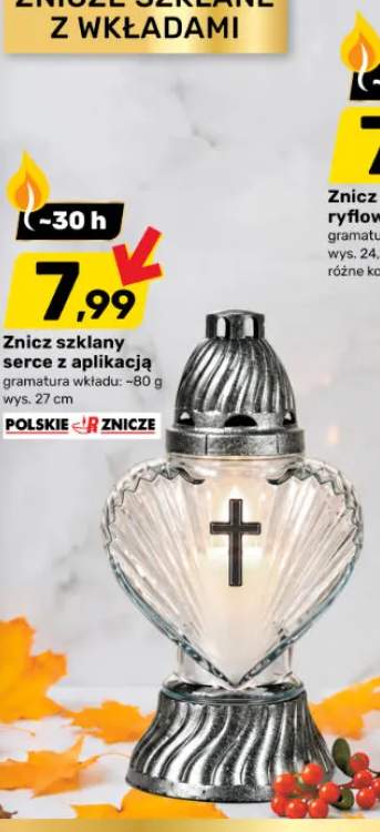Znicz szklany serce z aplikacją Polskie Znicze