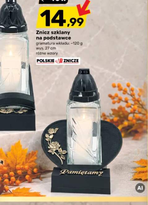 Znicz szklany na podstawce Polskie Znicze